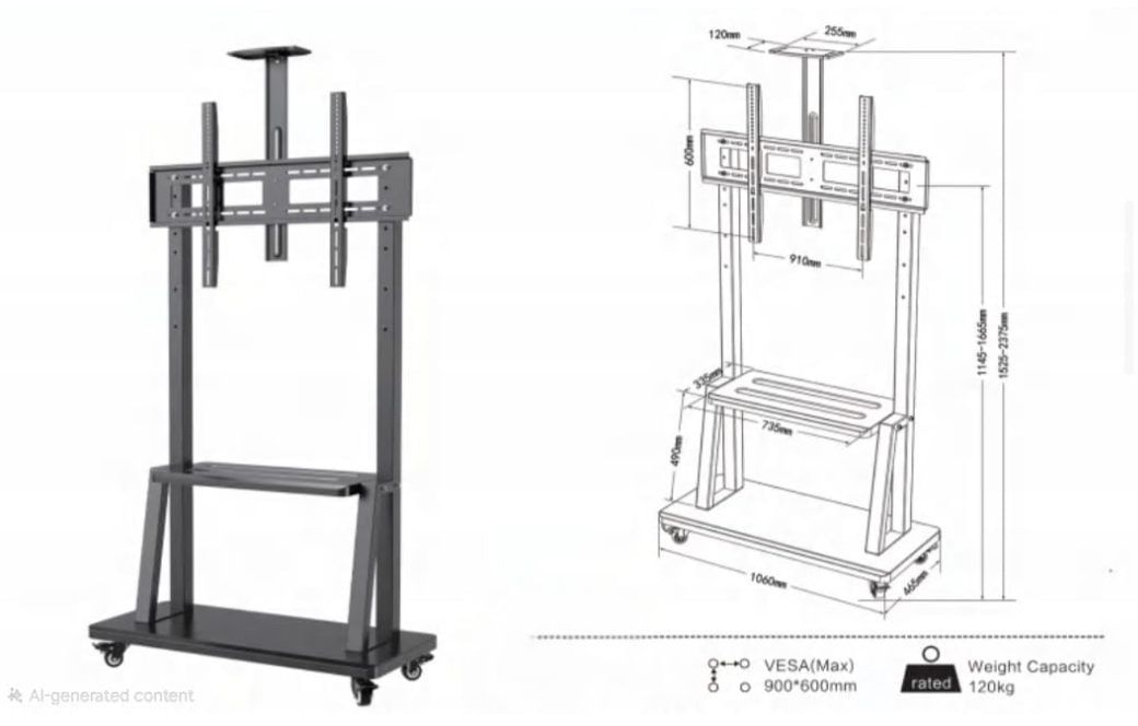 Inlight Rolling/Mobile TV Cart with Wheels for 60-100 Inch LCD LED 4K Flat Screen TVs.